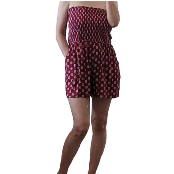 ⭐️ Ann Taylor Loft Beach‎ Print Cute Summer Strapless Smocked Romper Size Small - Picture 1 of 5